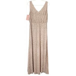 NWT BHLDN DRESS 10 BLAISE SEQUIN BEADED ART DECO BLOUSON SANDSTONE BLUSH GOWN